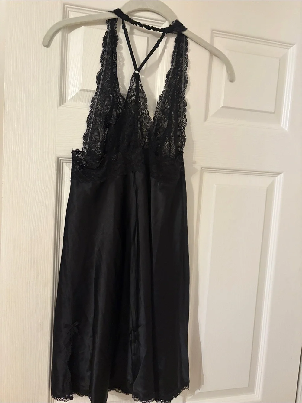 Victoria's Secret Black Lace Satin Chemise with Strappy Back